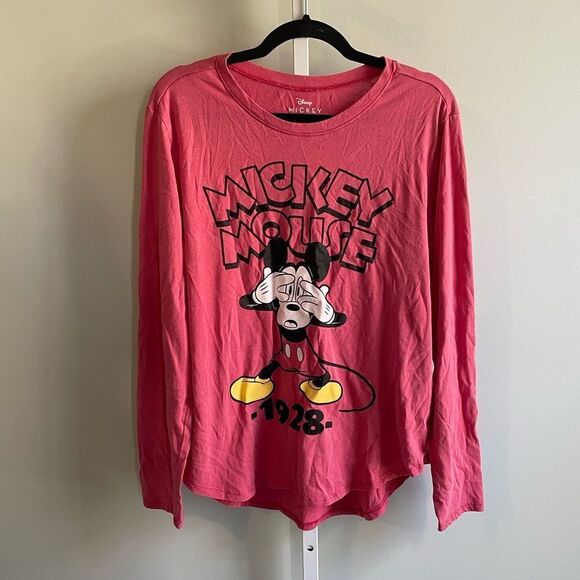 Disney Mickey Mouse Red Graphic Logo Long Sleeve Shirt - Picture 1 of 3